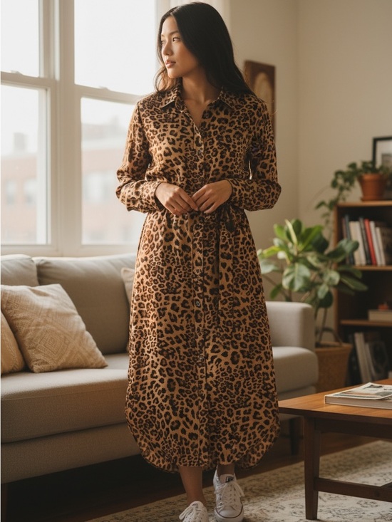 Banana Republic Dresses & Skirts - Banana Republic Leopard Print Shirt Dress with Tie Belt - Brown